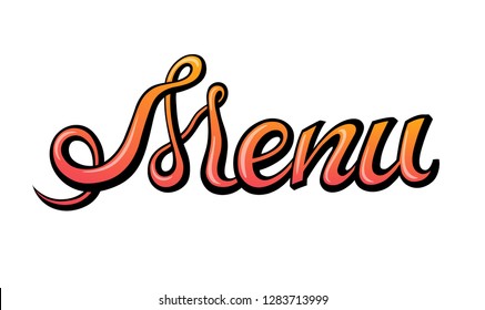 Handwritten lettering. Restaurant cafe menu title. Calligraphic graffiti comic style headline. Colorful volume font. Vector typographic pop-art inscription