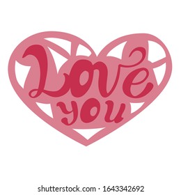 handwritten lettering rpmantic title inside creative heart shape to valentines day, wedding typography, postcard, photo album or romantic design, brush modern calligraphy. Pink on white background
