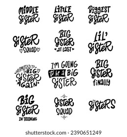 Handwritten lettering set sisters.  Calligraphy illustration isoleted on white. Typography for banners, badges, postcard, t-shirt, print  svg