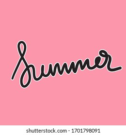 Carteles escritos a mano de verano. Ilustración vectorial aislada en el fondo rosado. Letras y caligrafía para afiche, fondo, postal, banner, ventana. Imprimir en la taza, bolsa, pantalones, paquete,