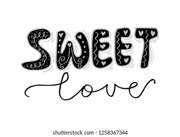 Handwritten lettering Sweet Love.