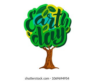 Handwritten lettering text ' Earth Day'. Vector sketched text for postcard banner template. typography for eco friendly ecology concept. World environment background. Vector illustration.
