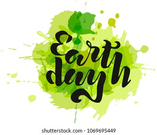 Handwritten lettering text 'Earth Day' with plots. Vector sketched text for postcard banner template. typography for eco friendly ecology concept. World environment background.