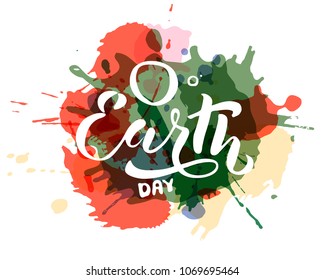 Handwritten lettering text 'Earth Day' with plots. Vector sketched text for postcard banner template. typography for eco friendly ecology concept. World environment background.