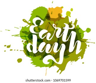 Handwritten lettering text 'Earth Day' with plots. Vector sketched text for postcard banner template. typography for eco friendly ecology concept. World environment background.