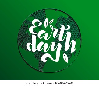 Handwritten lettering text 'Happy Earth Day'. Vector sketched text for postcard banner template. typography for eco friendly ecology concept. World environment background. Vector illustration.