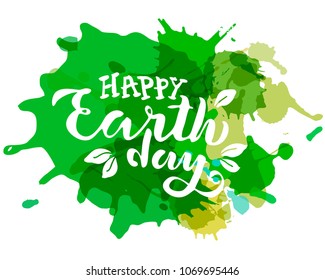 Handwritten lettering text 'Happy Earth Day'. Vector sketched text for postcard banner template. typography for eco friendly ecology concept. World environment background. Vector illustration.