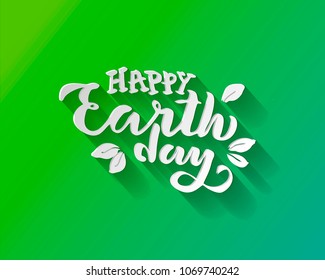 Handwritten lettering text 'Happy Earth Day'. Vector sketched text for postcard banner template. typography for eco friendly ecology concept. World environment background. Vector illustration.