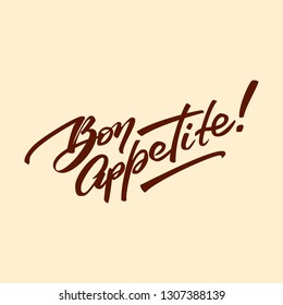 Handwritten lettering text written by bon appetite. Enjoy your meal.