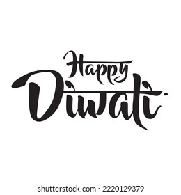 Handwritten lettering type composition of Happy Diwali. Vector illustration. India festival of lights celebrate card template. Creative typography for holiday greetings and invitations.