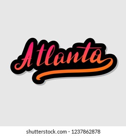 Handwritten lettering typography Atlanta. Drawn art sign. Greetings for logotype, badge, icon, card, postcard, logo, banner, tag. Vector illustration EPS 10.