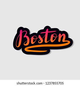 Handwritten lettering typography Boston. Drawn art sign. Greetings for logotype, badge, icon, card, postcard, logo, banner, tag. Vector illustration EPS 10.