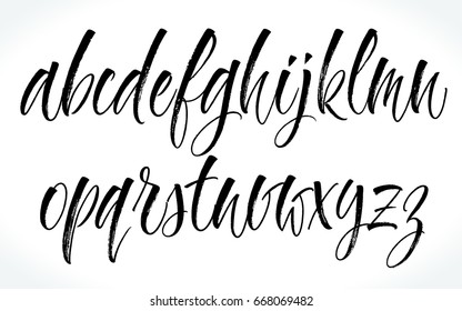 Handwritten lettering vector alphabet. Dry brush texture. Modern calligraphy for your design such logo, invitations, T-shirts, home decor, greeting cards, prints and posters or photography overlay.