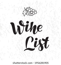 Handwritten lettering of Wine List suitable for a poster, banner or restaurant menu. Illustration can be used for logotype or icon design