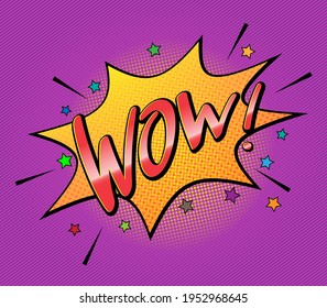 Handwritten lettering Wow! word bubble speech expression. vector icon 