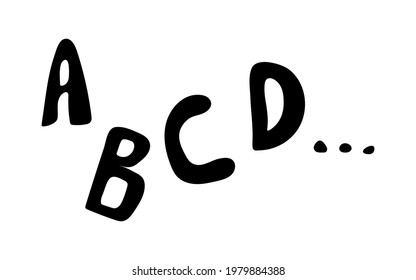 Handgeschriebene Buchstaben A, B, C, D. Handgefertigte einfache Schrift. Buchstaben vom Anfang des Alphabets können als Symbol oder Logo verwendet werden. ABC handgezeichneter Text, beginnend mit Alphabet. Handschrift mit Ellipse.