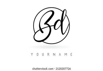 Handgeschriebene Buchstaben Bd Logo Design mit einfacher Kreis Vektorgrafik. Kreatives Symbol mit kabelgebundenen Buchstaben und Rahmenrahmen.