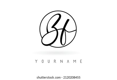 Handwritten letters Bf logo design with simple circle vector illustration. Creative icon with wired letters and circle frame.