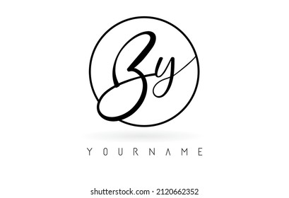 Handgeschriebene Buchstaben Mit Logo-Design mit einfacher Kreis-Vektorgrafik. Kreatives Symbol mit kabelgebundenen Buchstaben und Rahmenrahmen.