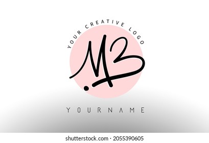 Handwritten Letters Mb m b Logo with rounded lettering and pink circle background design. Creative Stamp Vector Illustration with letters M and B. 