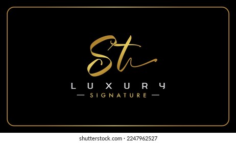 Handwritten letters ST logo vector signature, Isolated on a solid black background.