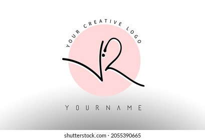 Handwritten Letters VR v r Logo with rounded lettering and pink circle background design. Creative Stamp Vector Illustration with letters V and R. 