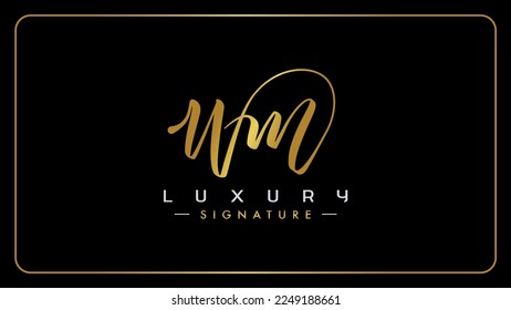 Handwritten letters WM logo vector signature, Isolated on a solid black background.