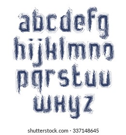 Handwritten light vector lowercase letters isolated on white background, painted modern typeset.