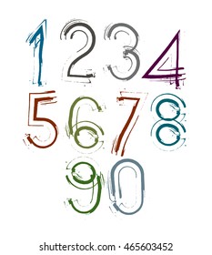 Handwritten light vector numbers, stylish numbers set drawn with ink brush.