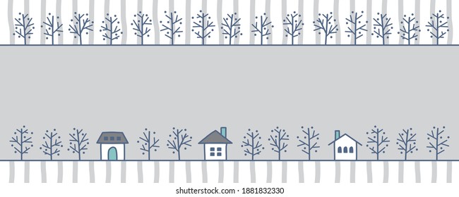 Banner vectorial de paisaje de la línea escrita a mano.