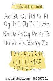 Handwritten linear font, vector script calligraphy. Hand drawn thin letters, doodle alphabet