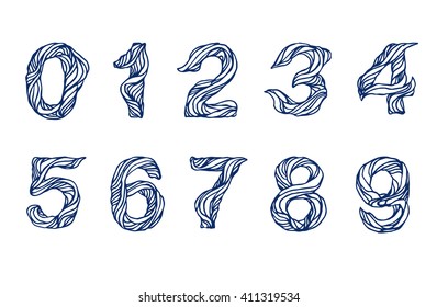 Handwritten linear numeral, vector script calligraphy. Hand drawn thin letters, doodle