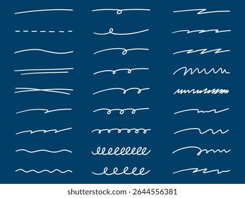 Conjunto de Ilustración vectorial de líneas escritas a mano. Dibujado a mano, ornamental, doodle, línea de arte
