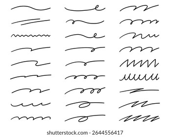 Handwritten lines vector illustration set. Hand drawn, ornamental, doodle, line art