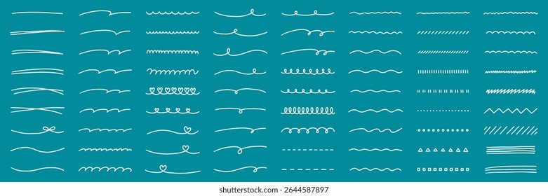 Handwritten lines vector illustration set. Hand drawn, ornamental, doodle, line art, hearts
