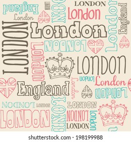 Handwritten London word seamless background pattern vector