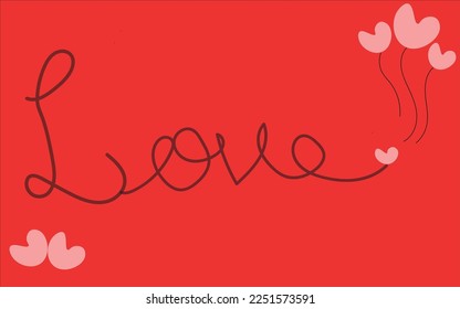 Handwritten Love Black lettering vector on red background with calligraphic style word with oink hearts