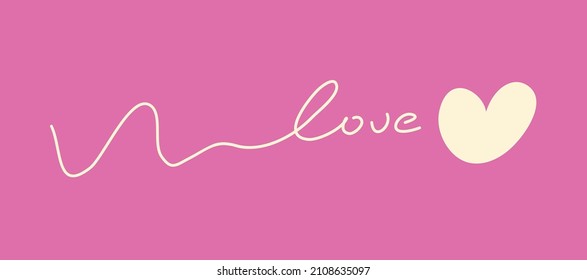 Handwritten love and hand drawn heart. Use light colors to fill the heart shape and love lettering combined with pink background