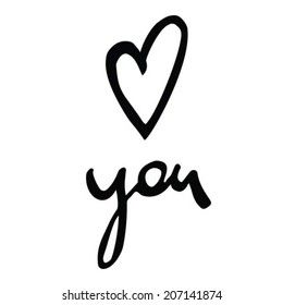 Handwritten love heart you message in watercolor ink vector vectorized