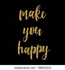 Handwritten love lettering isolated on black. Doodle handmade quote for design gift  card, bridal invitation, workshope, love poster, wedding store sale advertising, scrapbook etc. Gold texture. 