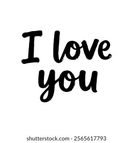 Handwritten I love you in bold black script on a clean white background, conveying love and affection concept