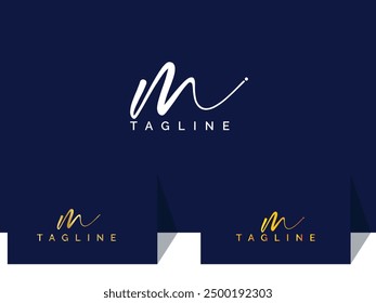 Handwritten m letter logo design with white color and luxury color. Signature M letter logo design. Typography m letter logo design.