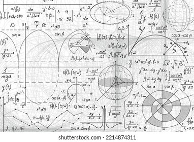  Handwritten math vector seamless background with figures and formulas handwritten on the background with technical drawings