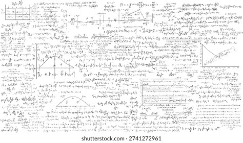 Handwritten mathematical equations and diagrams on a white background with a vintage feel mathematics