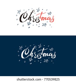 Handwritten Merry Christmas card. Calligraphy style quote. Sketch inspiration vector. Set