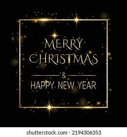 Handwritten Merry Christmas and Happy New Year greetings, modern festive calligraphy lettering in golden over black. Holiday season card vector illustration.