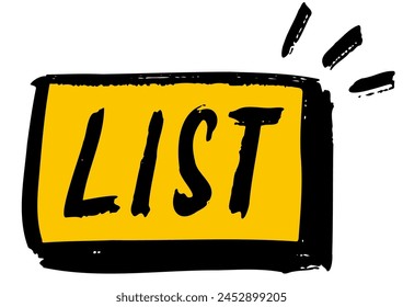 Mensaje escrito a mano. Cartas dibujadas con un pincel. “LISTA”