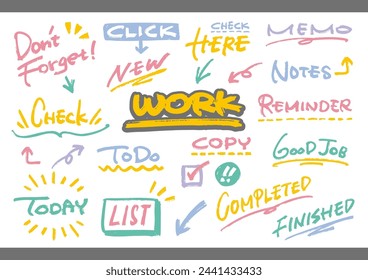 Handwritten message. Work and study set.