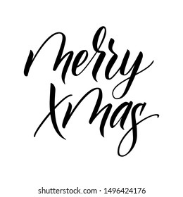 Handwritten modern brush calligraphy Merry Xmas on white background. Vector illustration.