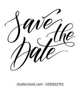 Handwritten modern brush calligraphy Save the date isolated on white for wedding invitation. Vector illustration.